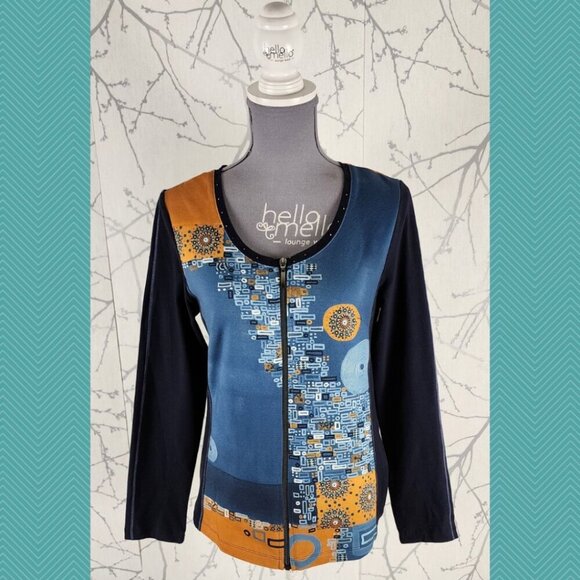 Dolcezza Tops - Dolcezza Abstract Printed Art To Wear Full Zip Blouse